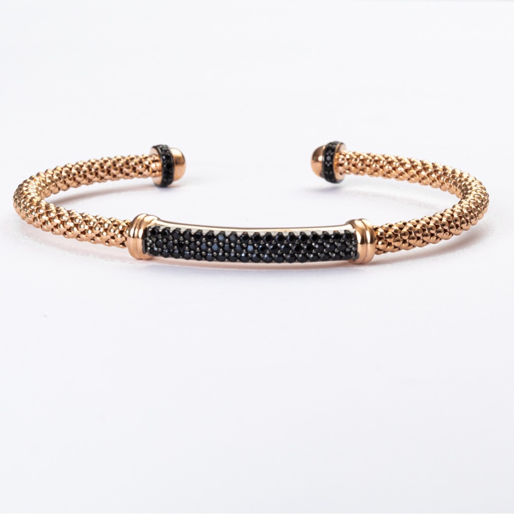Vicenza Silver rose gold over sterling silver bracelet black spinel gemstones L